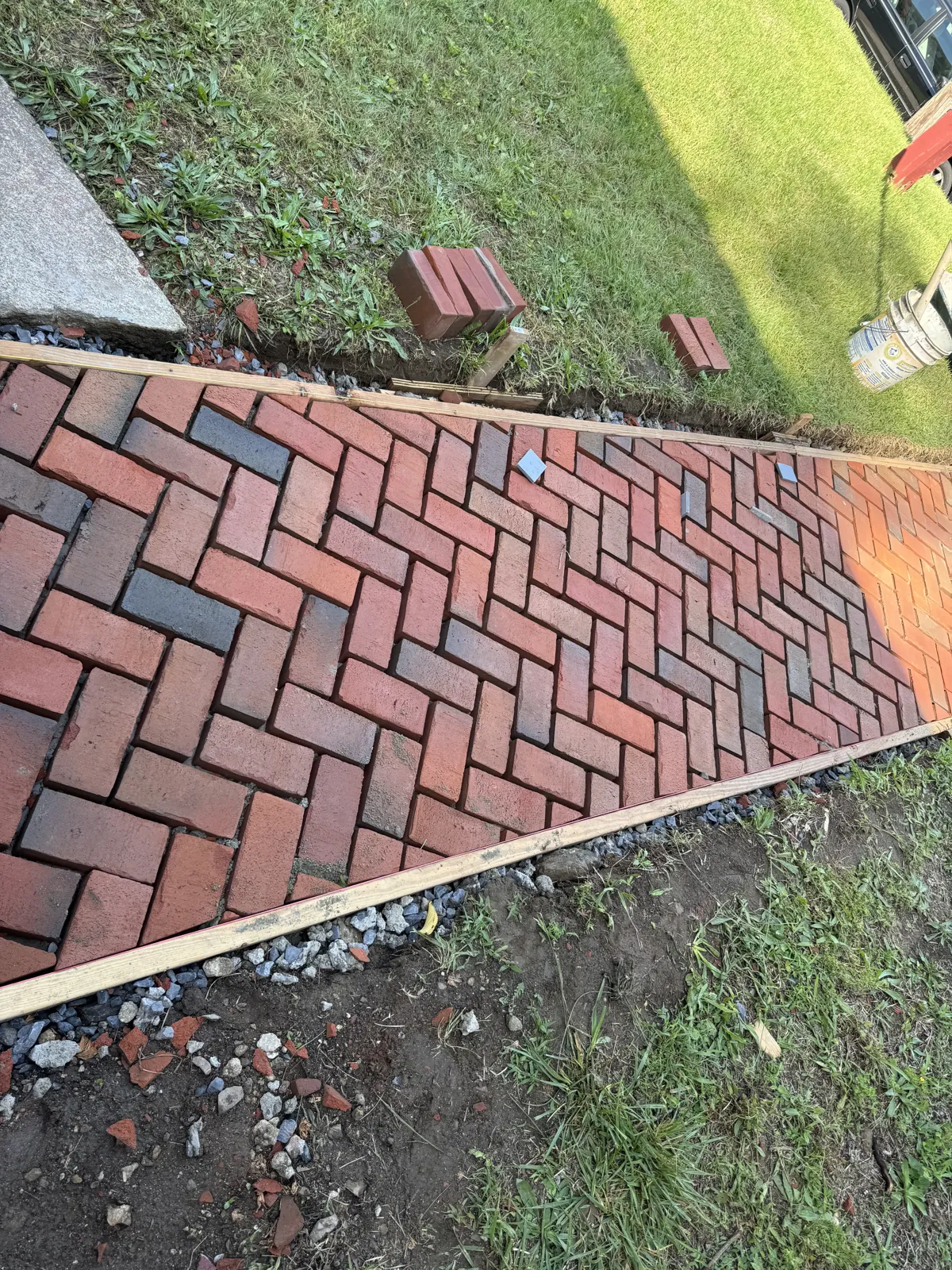 Herringbone brick walkway